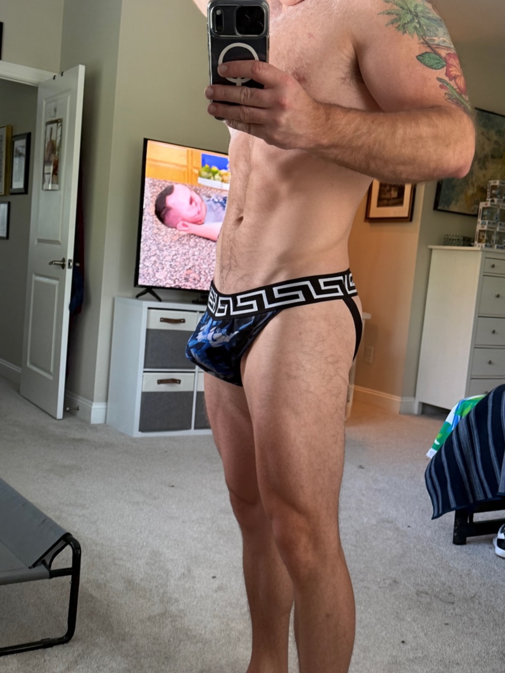 Men's Versace Blue Patterned Brief with Black Waistband size 8 or XXL - Picture 3 of 4